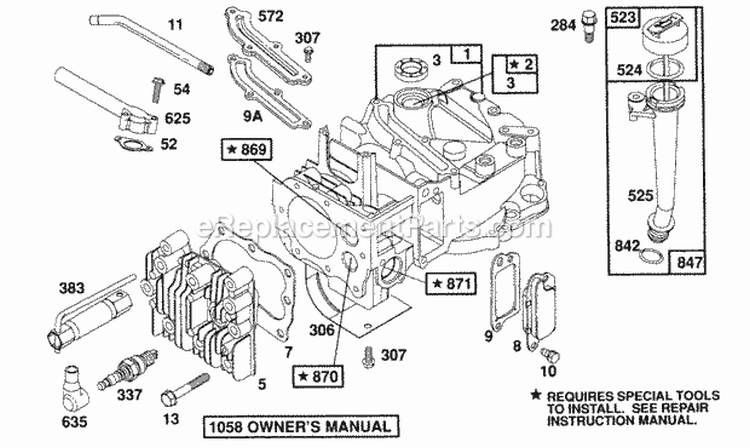 CylinderCyl HeadOil Fill Diagram and Parts List for  Briggs and Stratton Engine